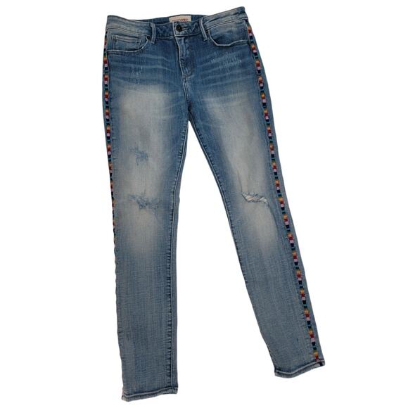 Driftwood Jackie Women's W28 L28 Distressed Skinny Jeans Embroidered Side Stripe - Picture 1 of 7